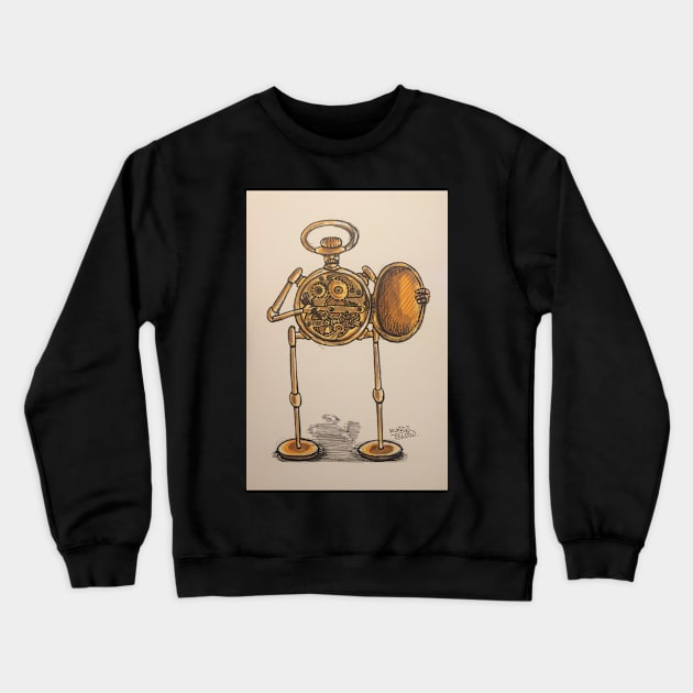 Pocket Watch Robot Crewneck Sweatshirt by Fatmancomics